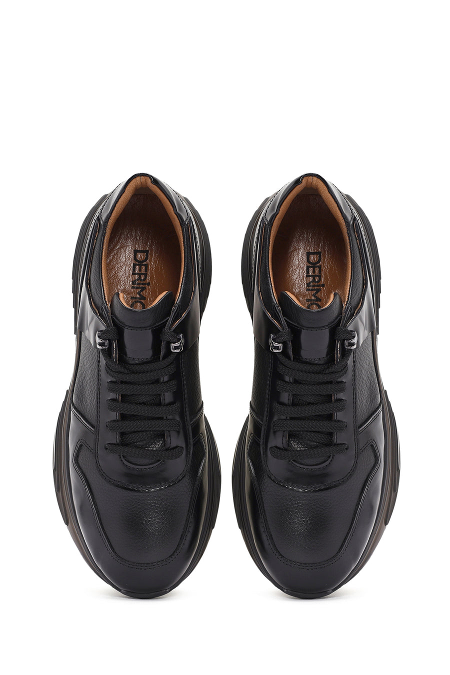 Men's Black Thick Sole Lace Up Leather Sneaker