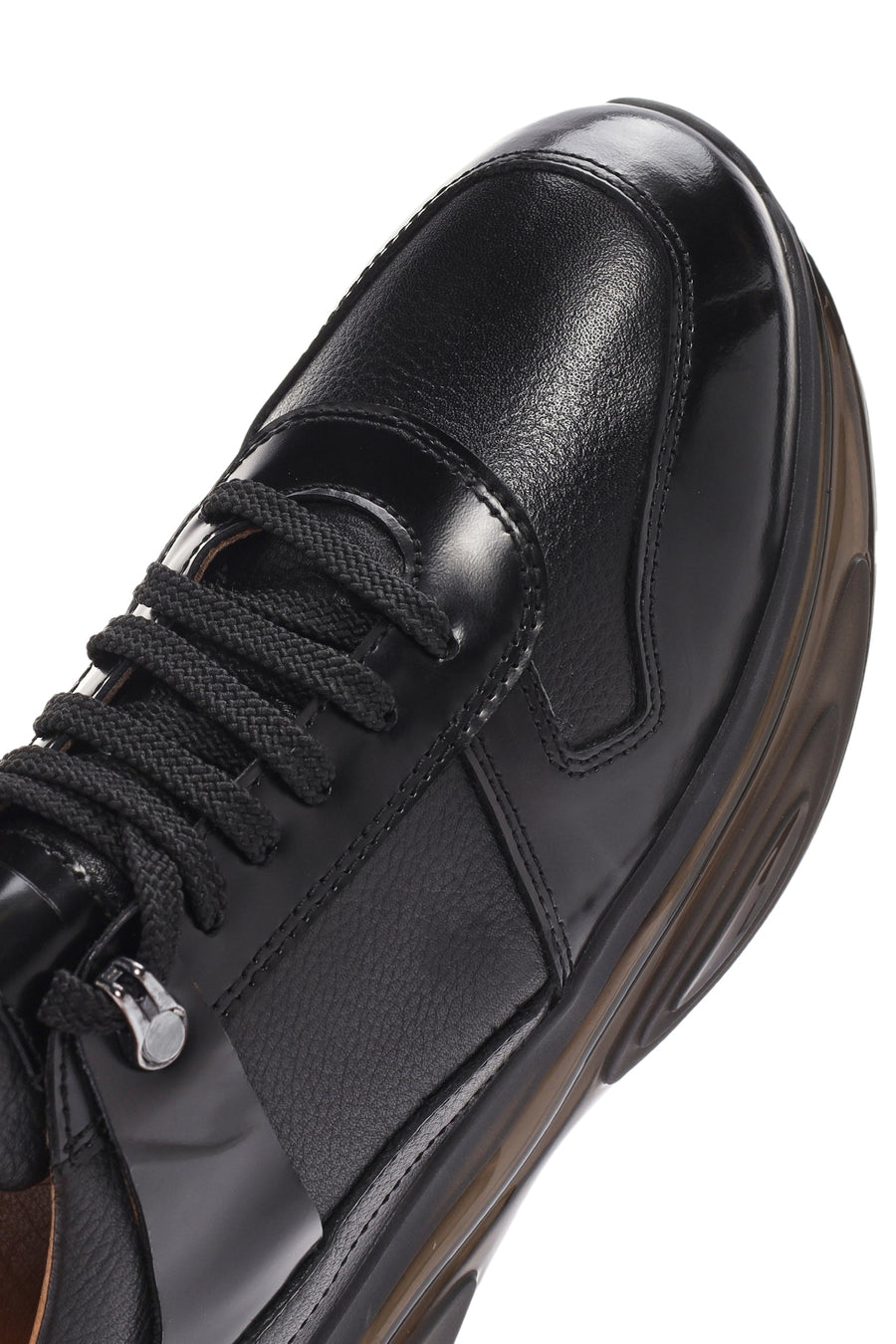 Men's Black Thick Sole Lace Up Leather Sneaker