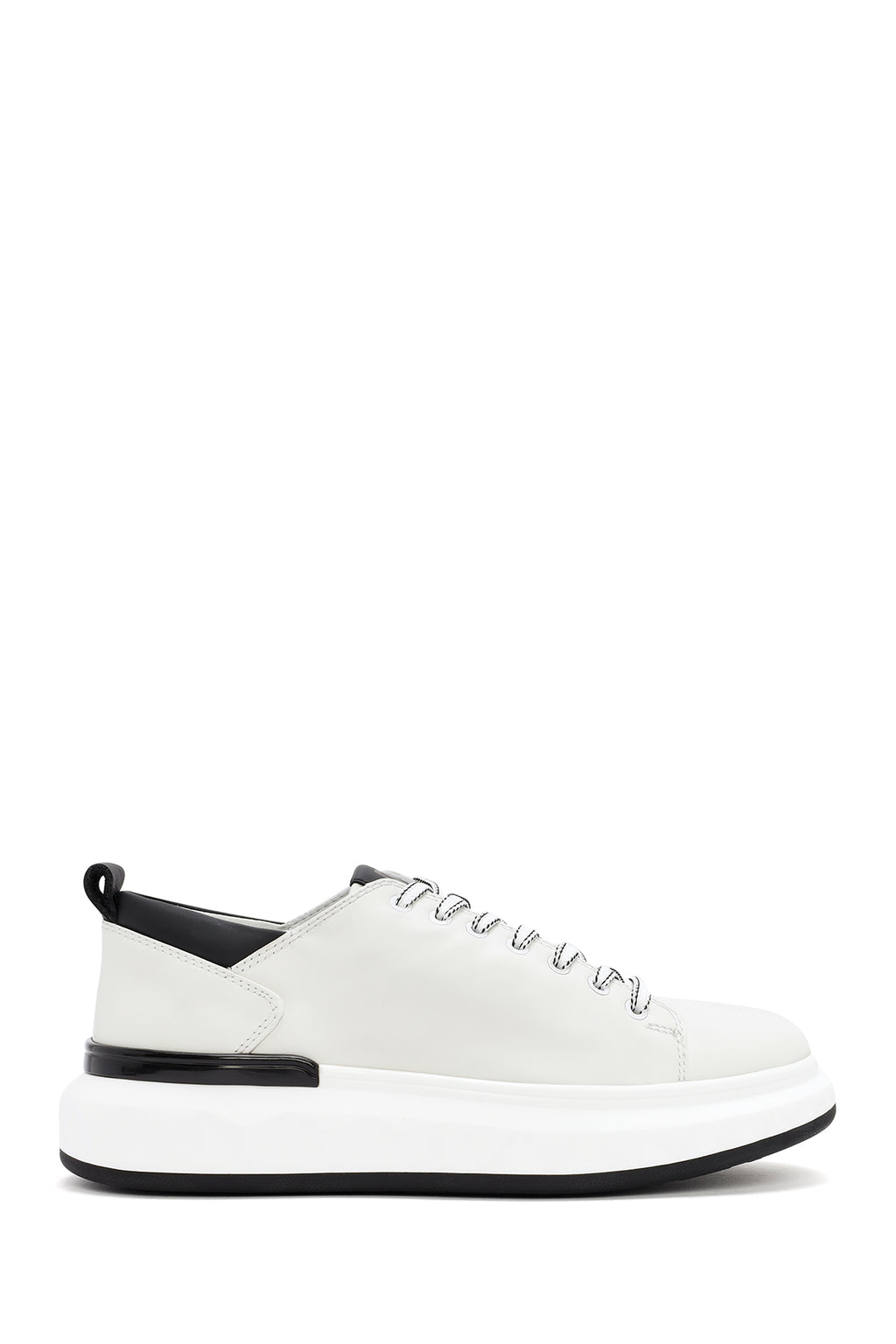 Erkek Beyaz Kalın Tabanlı Bağcıklı Deri Sneaker