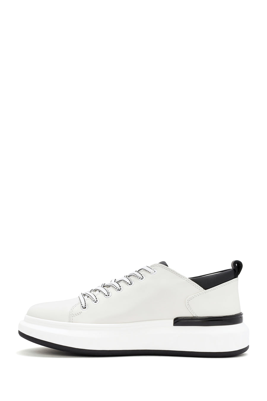 Men's White Thick Sole Lace Up Leather Sneaker