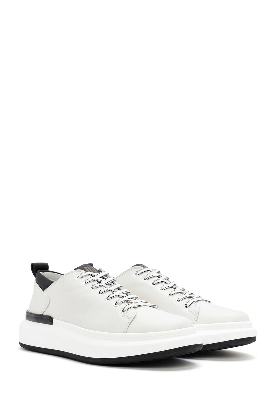 Men's White Thick Sole Lace Up Leather Sneaker