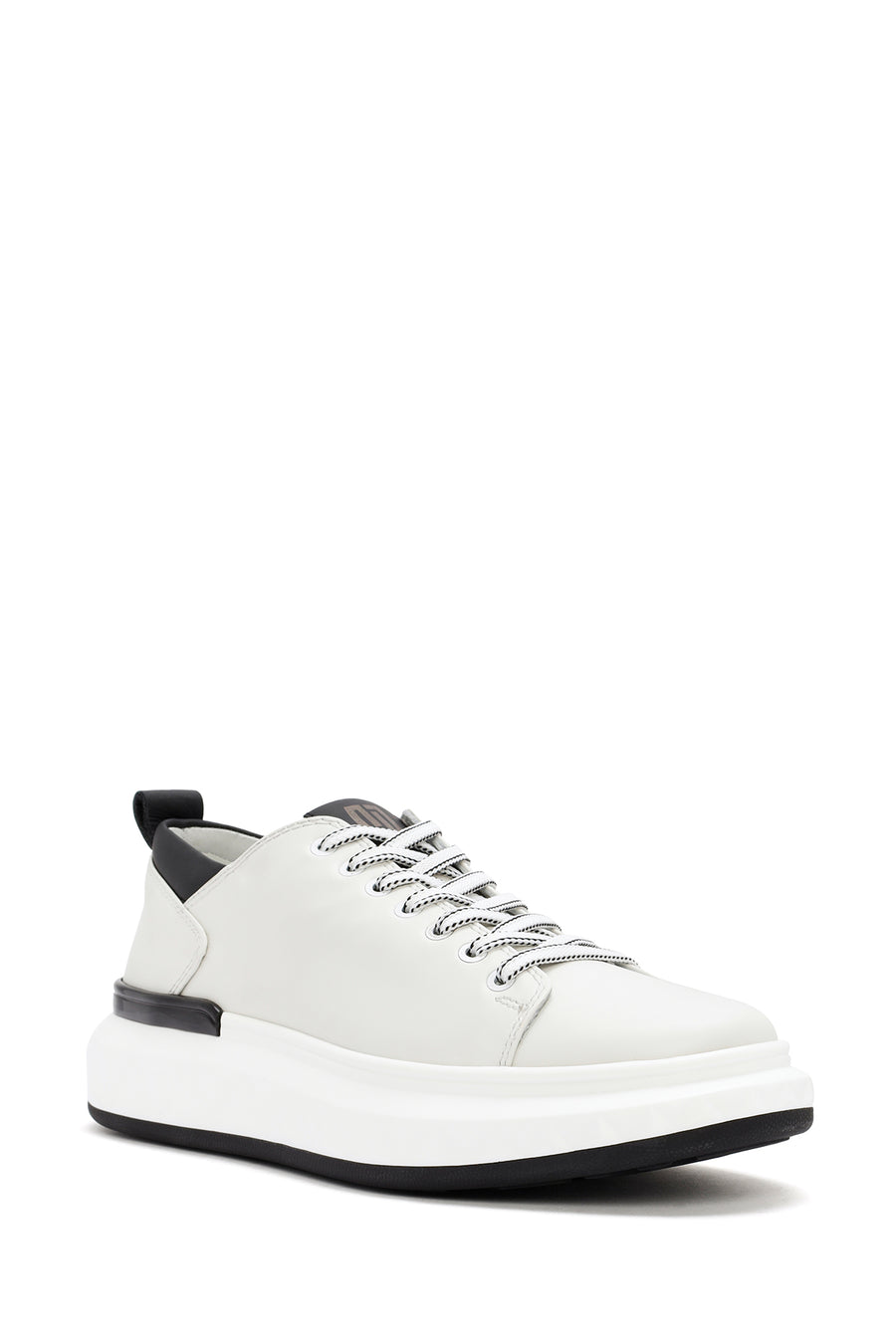 Men's White Thick Sole Lace Up Leather Sneaker