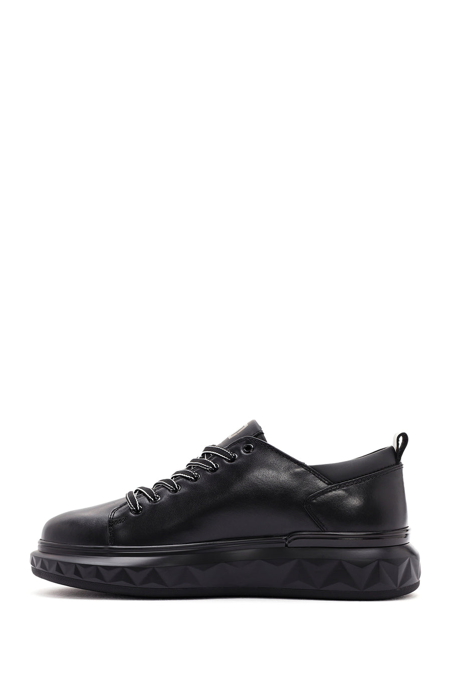 Men's Black Thick Sole Lace Up Leather Sneaker