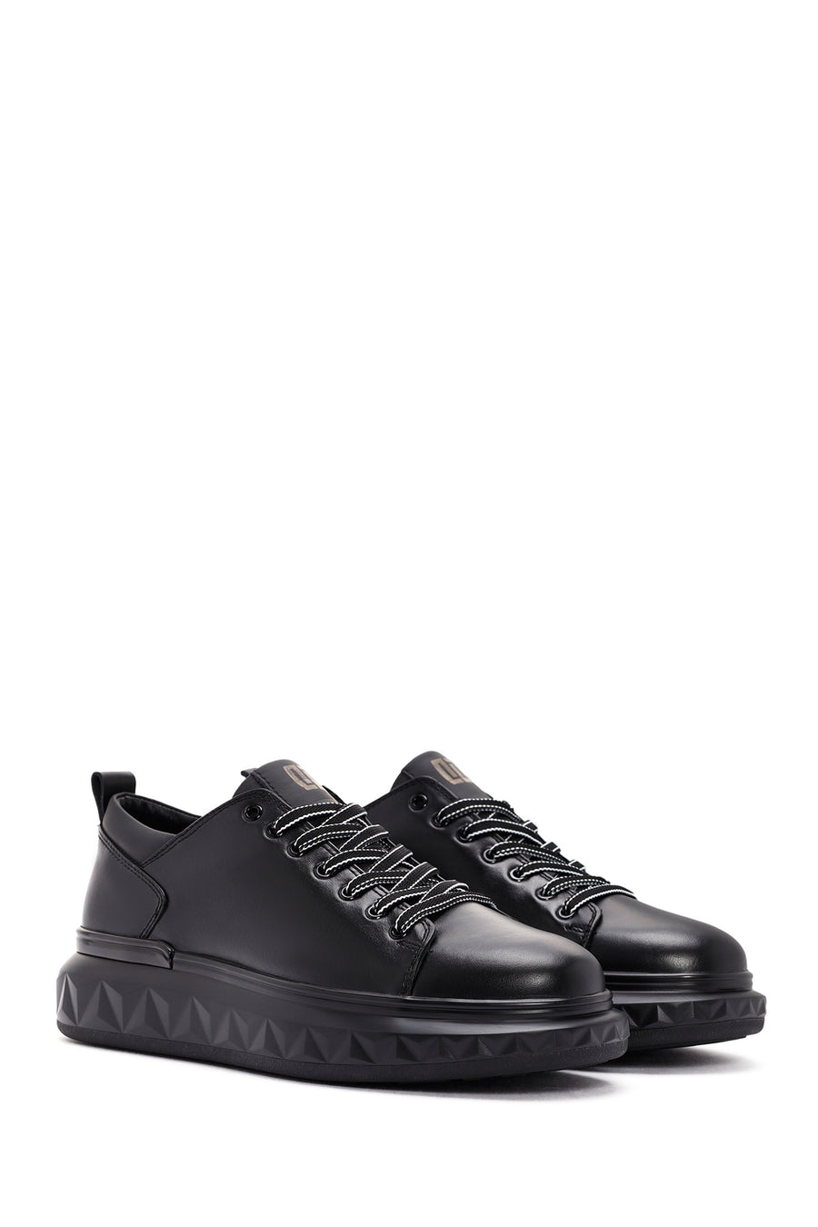 Men's Black Thick Sole Lace Up Leather Sneaker