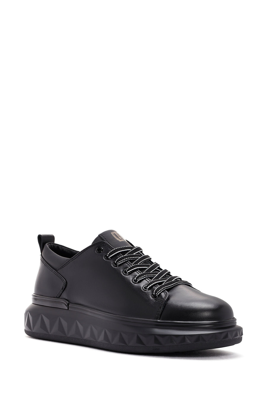 Men's Black Thick Sole Lace Up Leather Sneaker