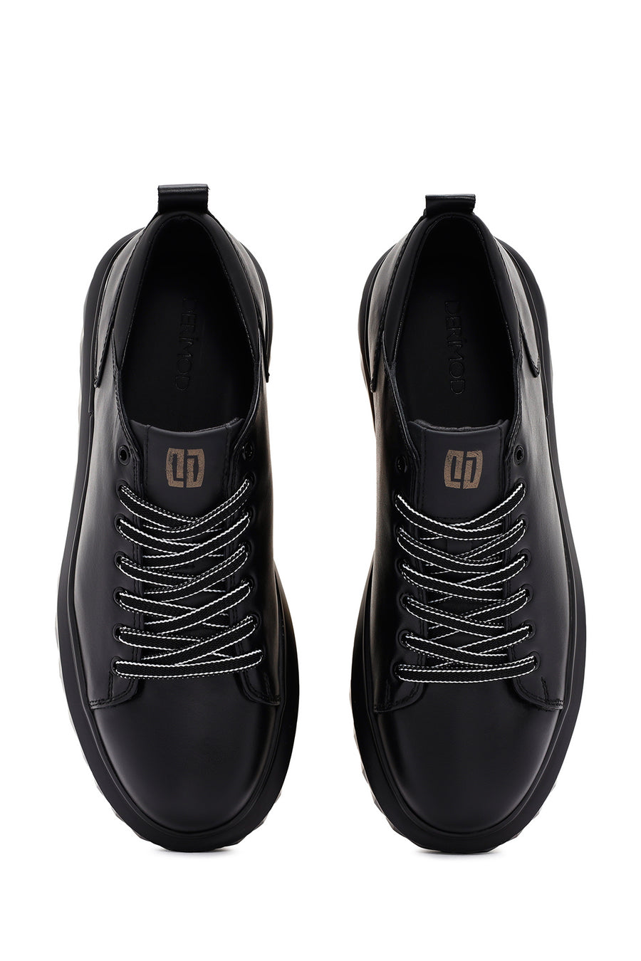 Men's Black Thick Sole Lace Up Leather Sneaker