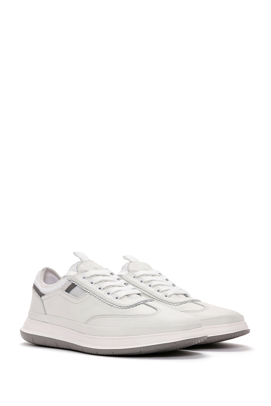 Men's White Lace-Up Leather Sneaker