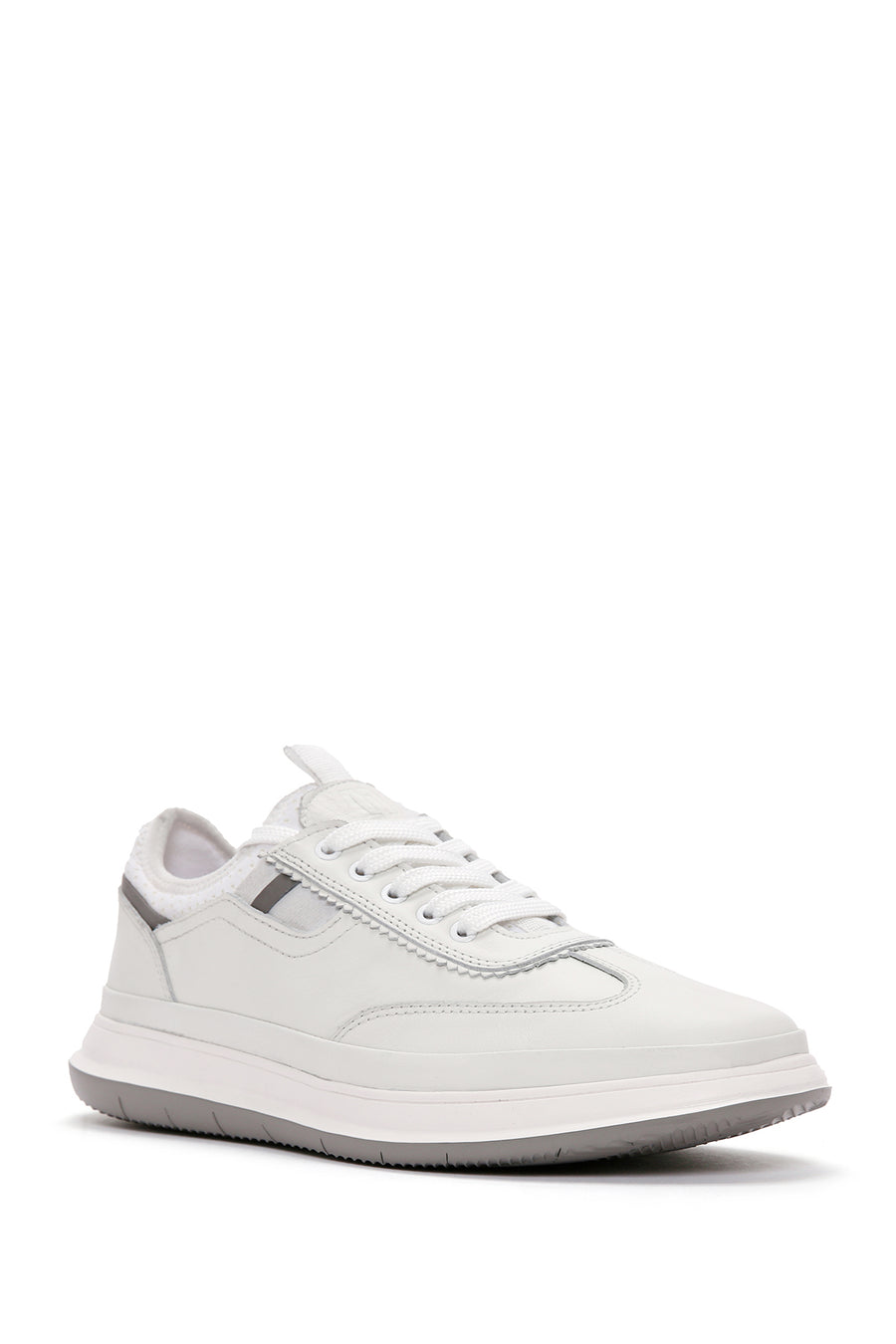 Men's White Lace-Up Leather Sneaker