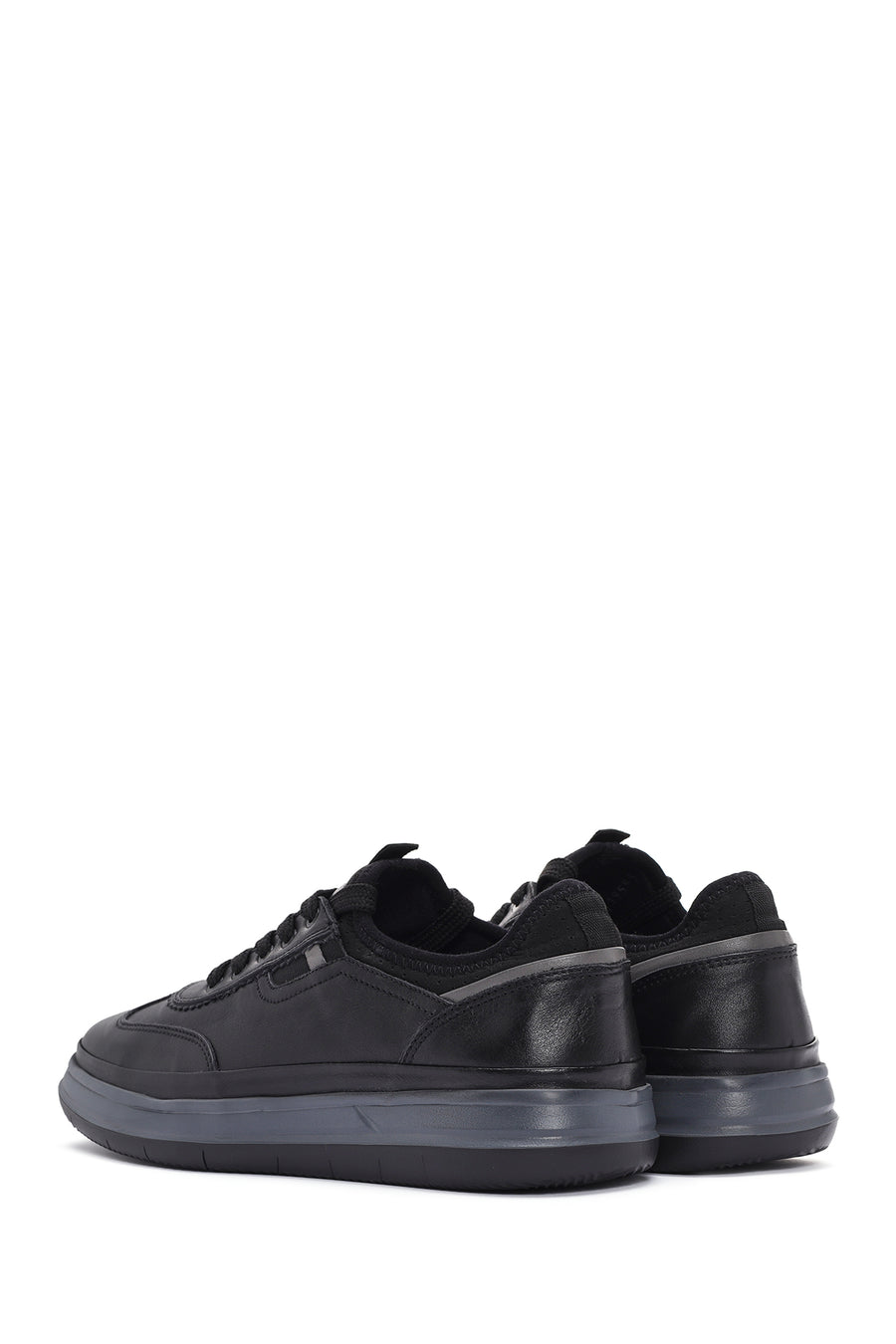 Erkek Siyah Bağcıklı Deri Sneaker