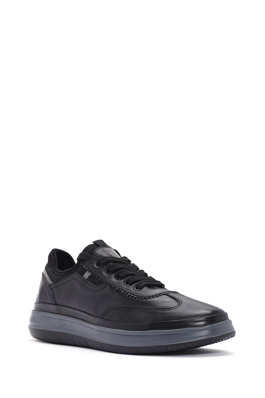 Erkek Siyah Bağcıklı Deri Sneaker