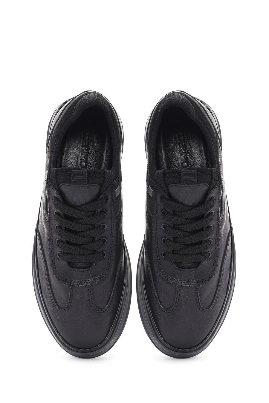 Erkek Siyah Bağcıklı Deri Sneaker
