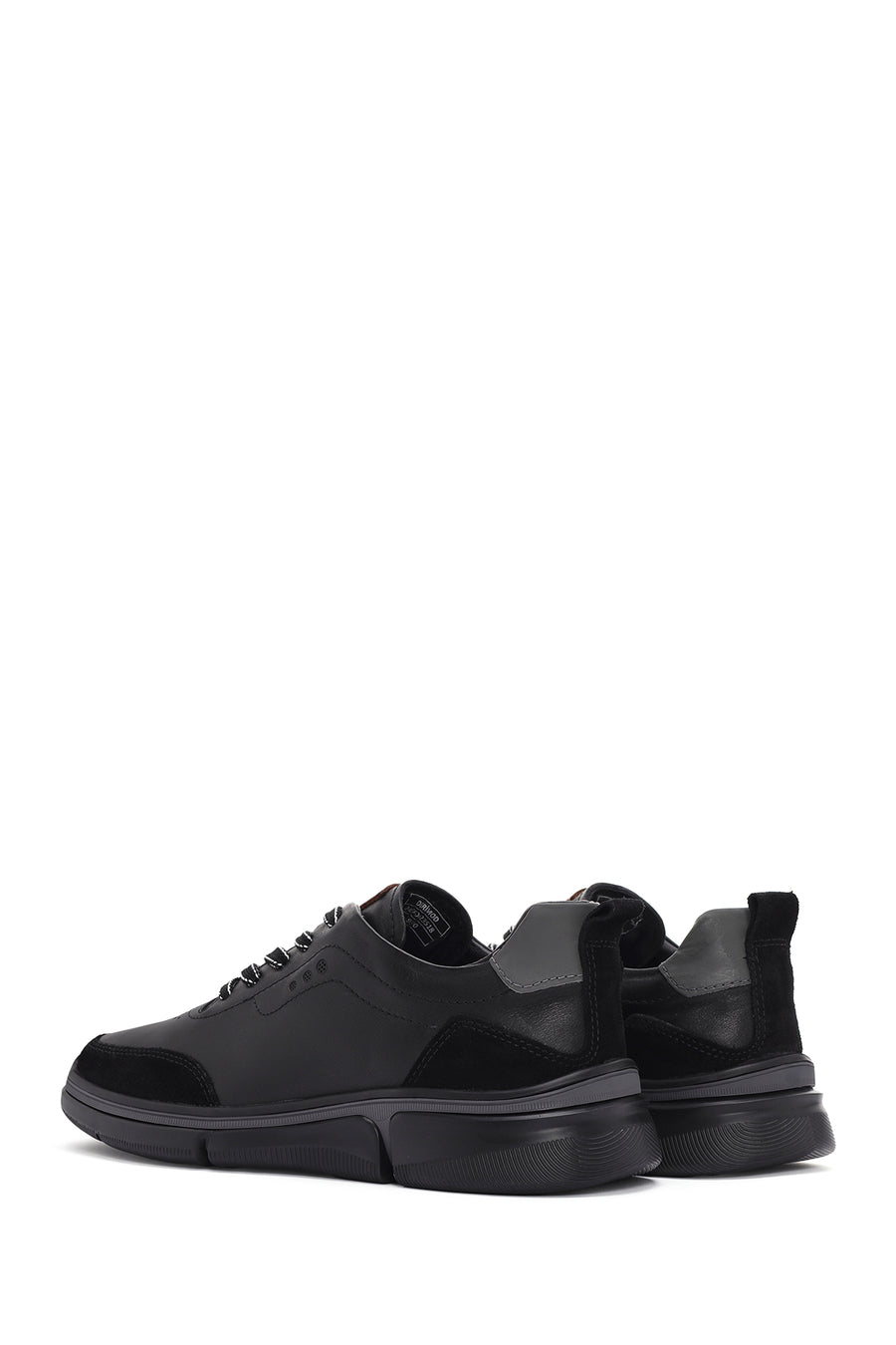 Erkek Siyah Bağcıklı Kalın Tabanlı Deri Sneaker