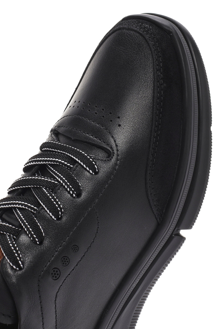 Erkek Siyah Bağcıklı Kalın Tabanlı Deri Sneaker