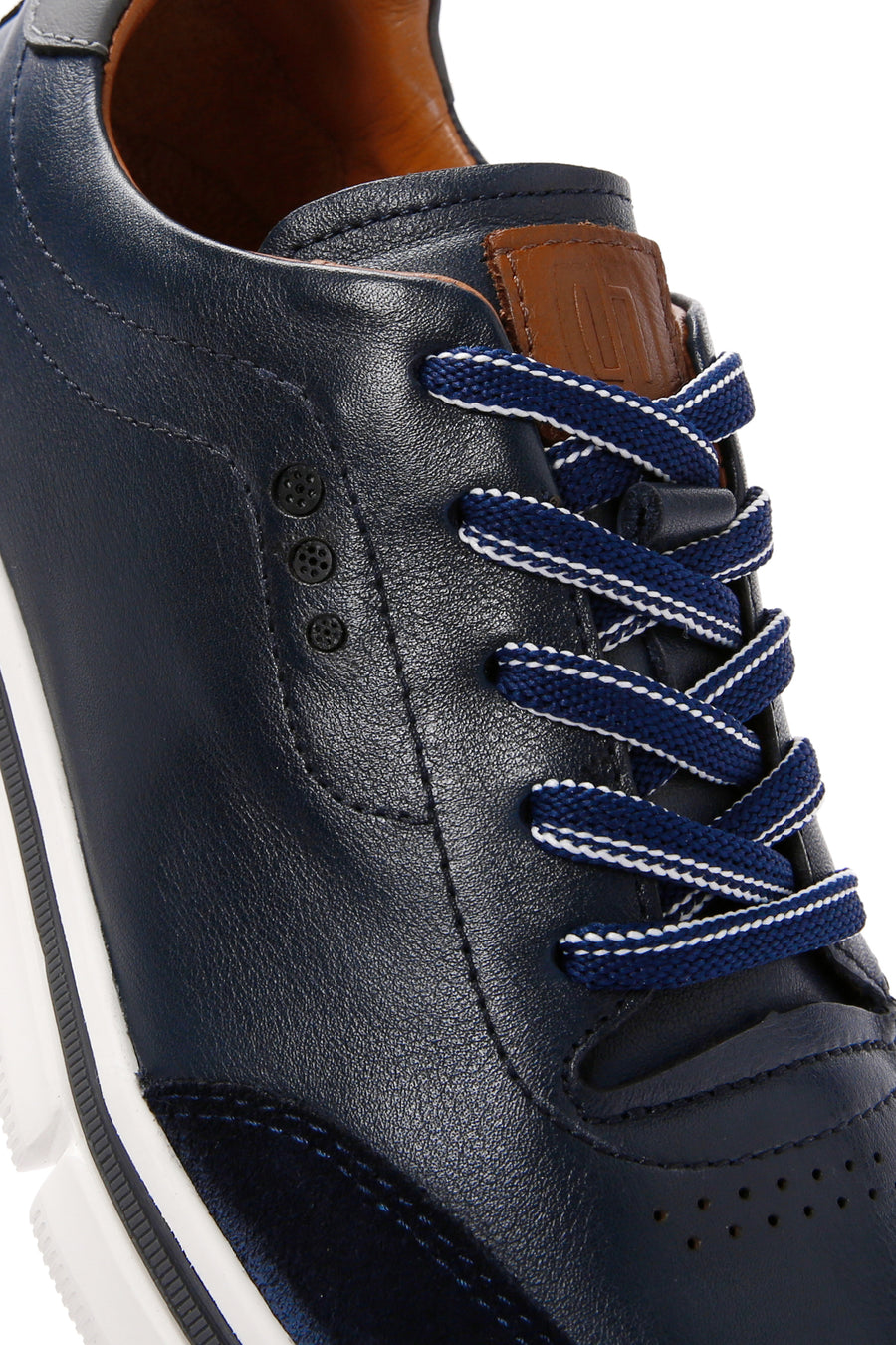 Men's Navy Blue Lace-up Thick-Sole Leather Sneaker
