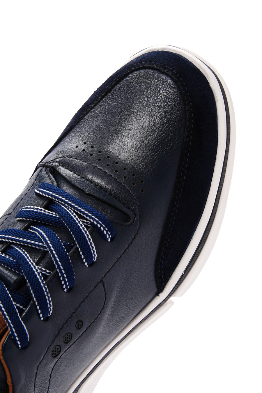 Men's Navy Blue Lace-up Thick-Sole Leather Sneaker