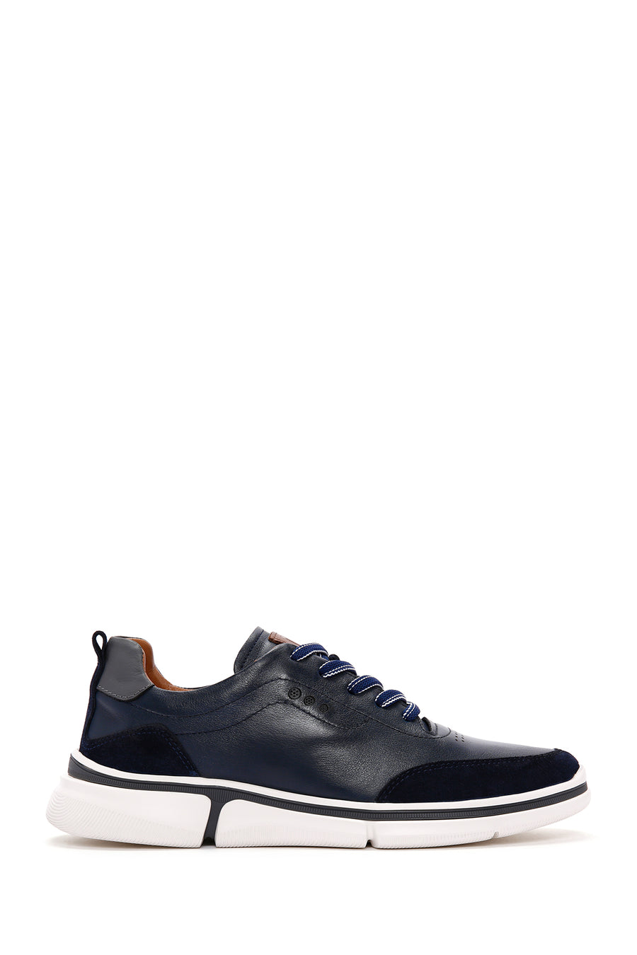 Men's Navy Blue Lace-up Thick-Sole Leather Sneaker 24SFD623518 | Derimod