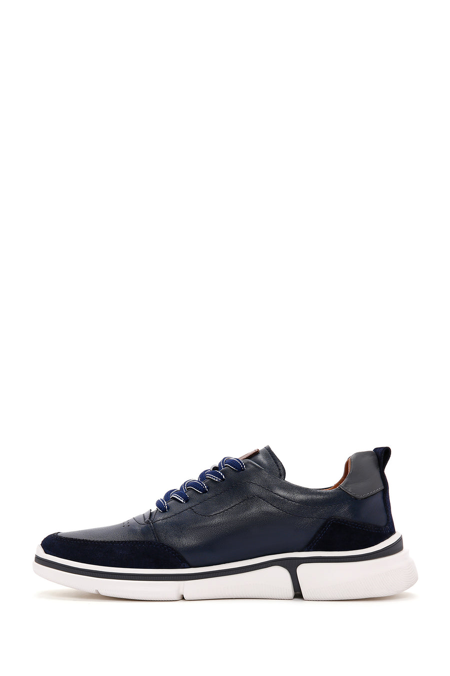Men's Navy Blue Lace-up Thick-Sole Leather Sneaker