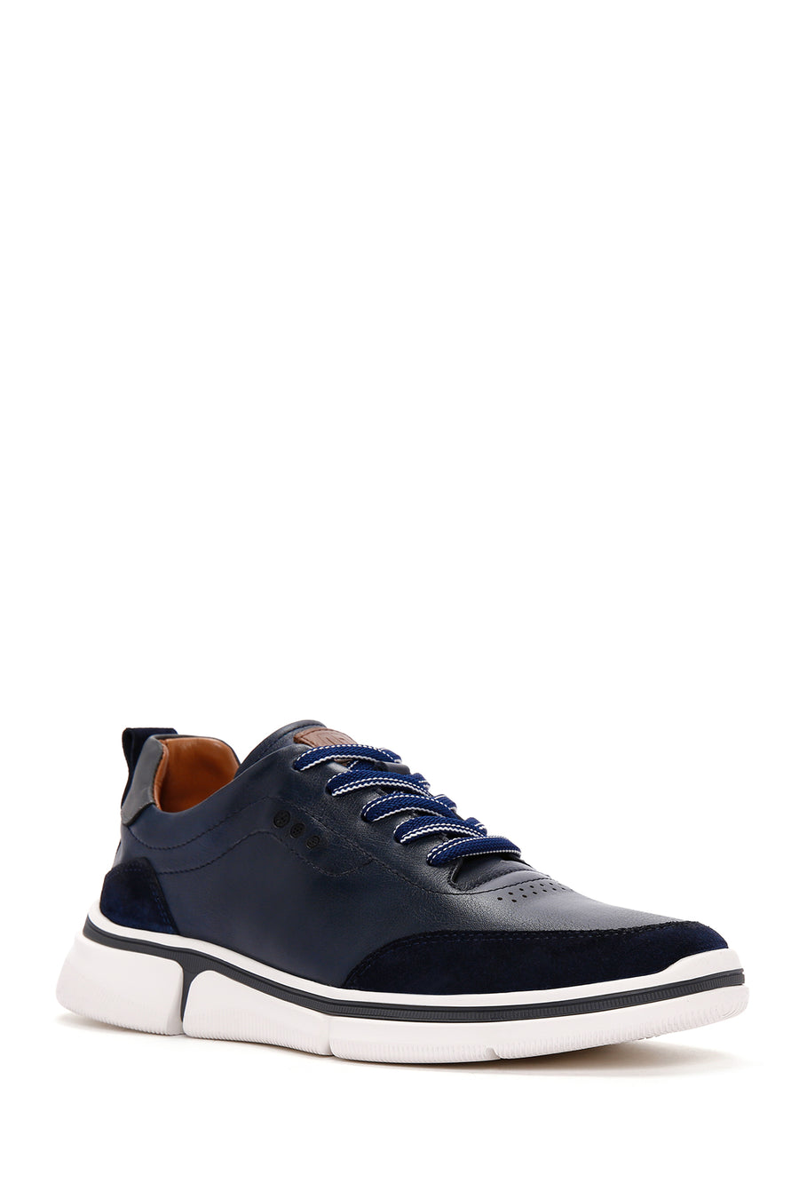 Men's Navy Blue Lace-up Thick-Sole Leather Sneaker