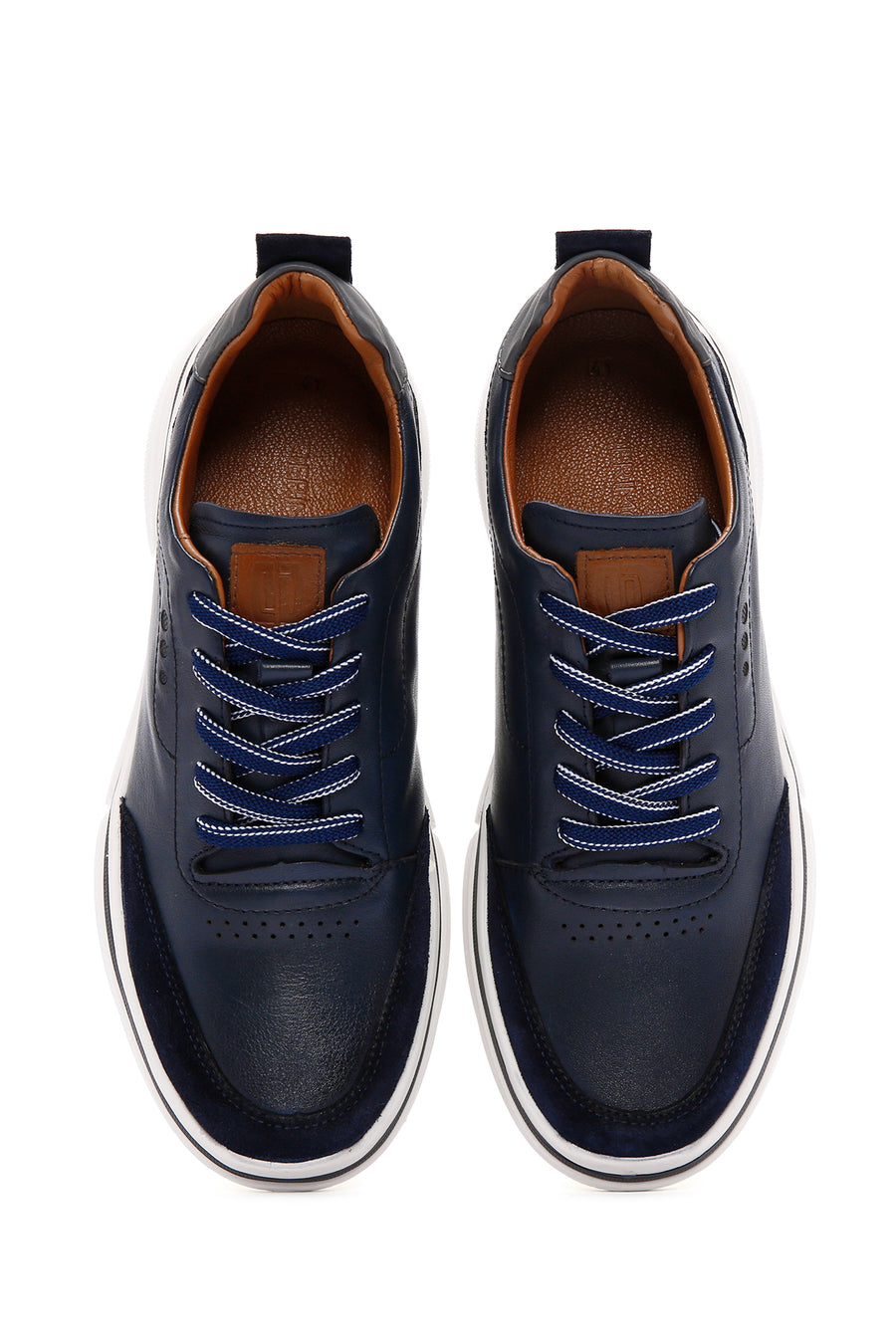 Men's Navy Blue Lace-up Thick-Sole Leather Sneaker