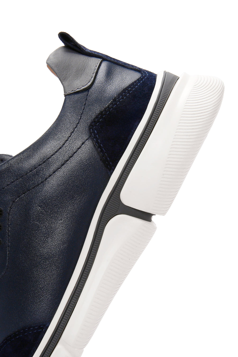 Men's Navy Blue Lace-up Thick-Sole Leather Sneaker