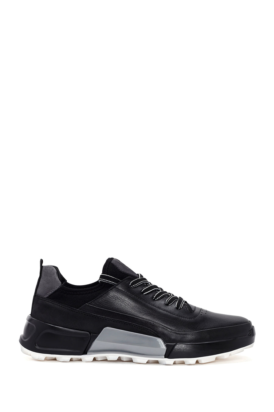 Men's Black Lace-up Thick-Sole Leather Sneaker 24SFD623618 | Derimod