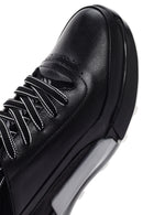 Men's Black Lace-up Thick-Sole Leather Sneaker | Derimod