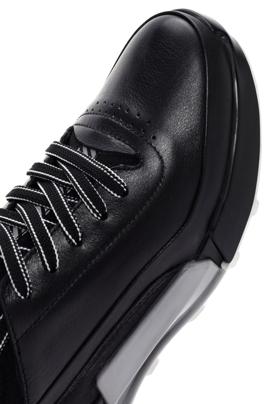 Men's Black Lace-up Thick-Sole Leather Sneaker