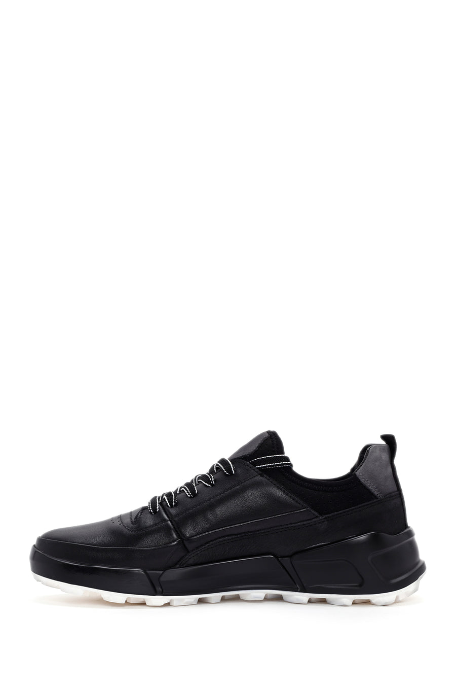 Men's Black Lace-up Thick-Sole Leather Sneaker