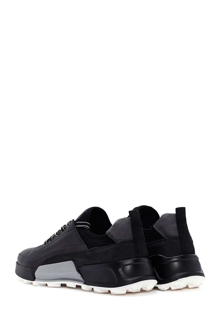 Men's Black Lace-up Thick-Sole Leather Sneaker