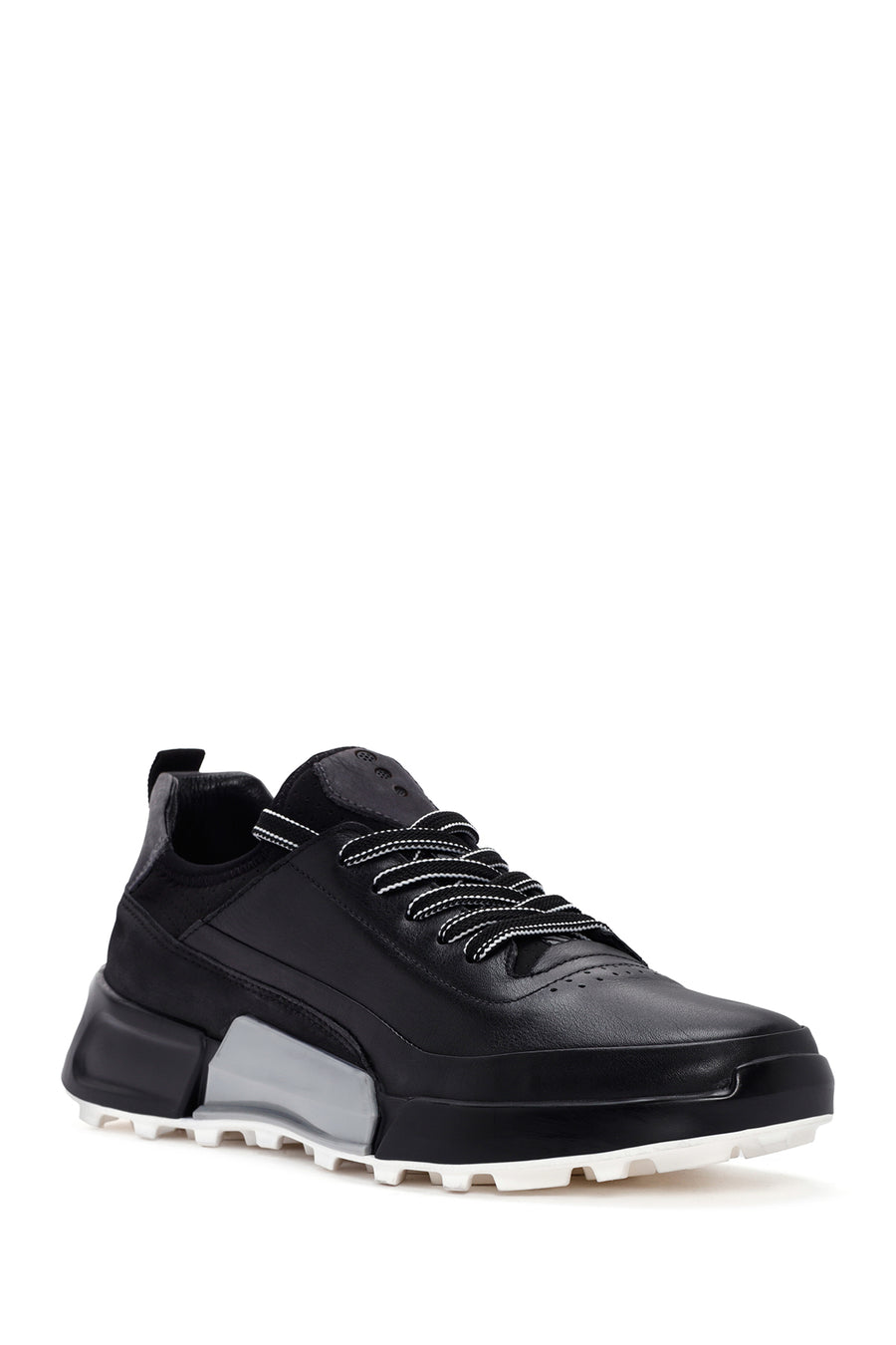 Men's Black Lace-up Thick-Sole Leather Sneaker