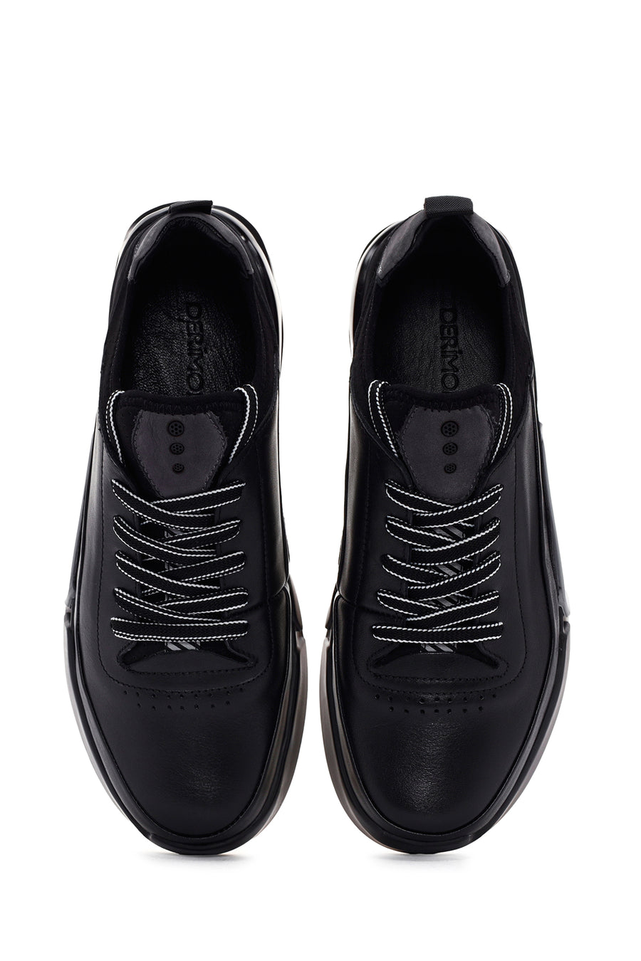 Men's Black Lace-up Thick-Sole Leather Sneaker