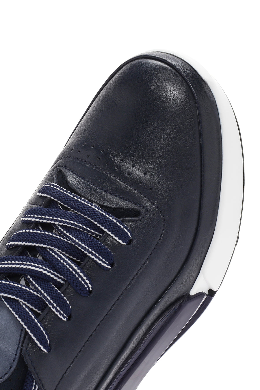 Men's Navy Blue Lace-up Thick-Sole Leather Sneaker