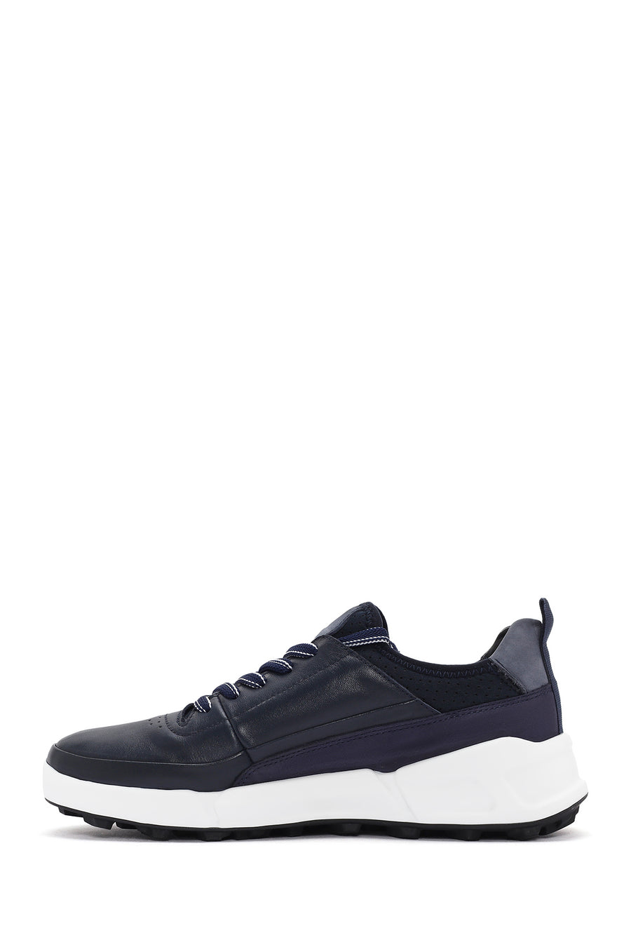 Men's Navy Blue Lace-up Thick-Sole Leather Sneaker