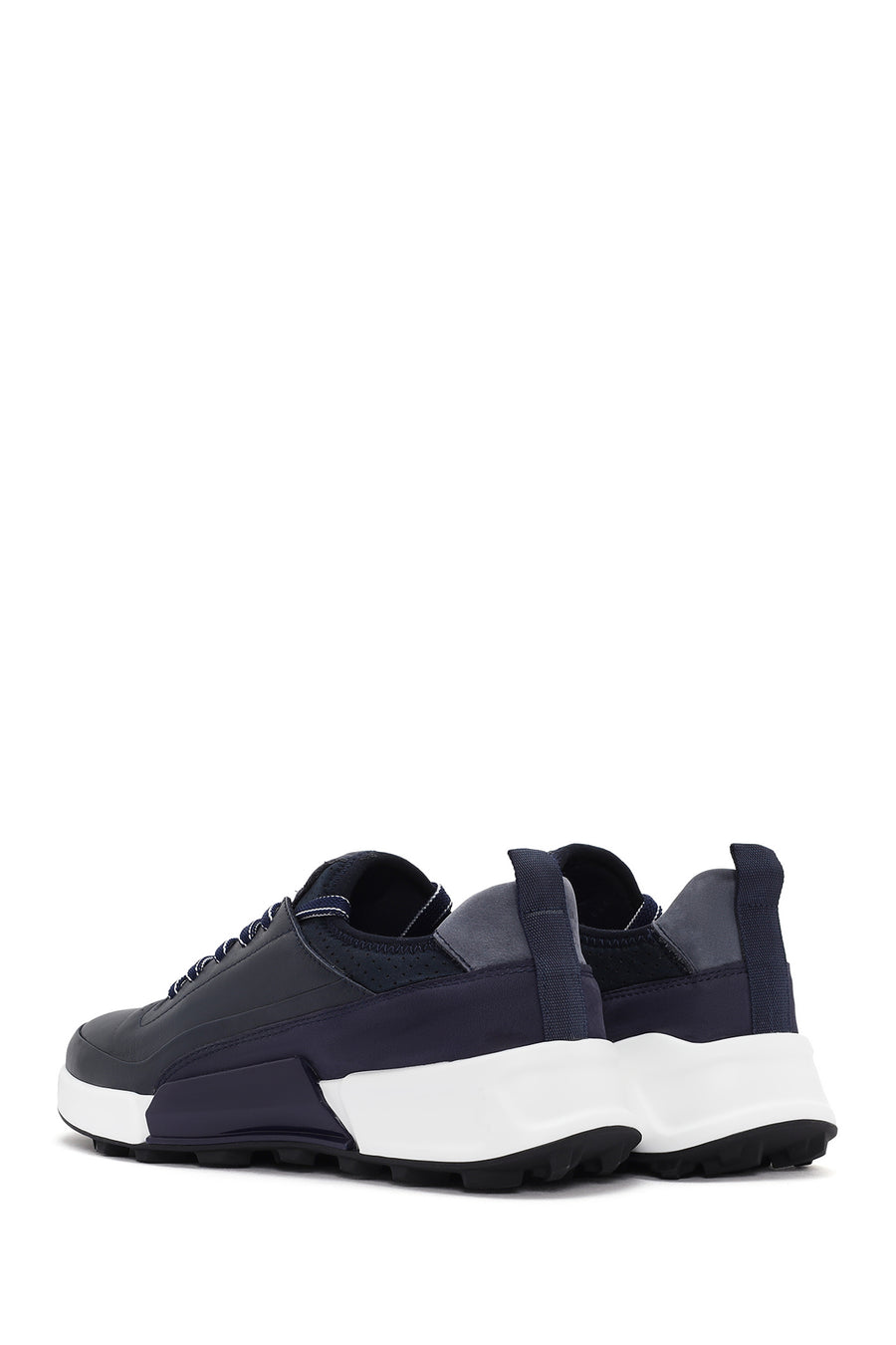 Men's Navy Blue Lace-up Thick-Sole Leather Sneaker