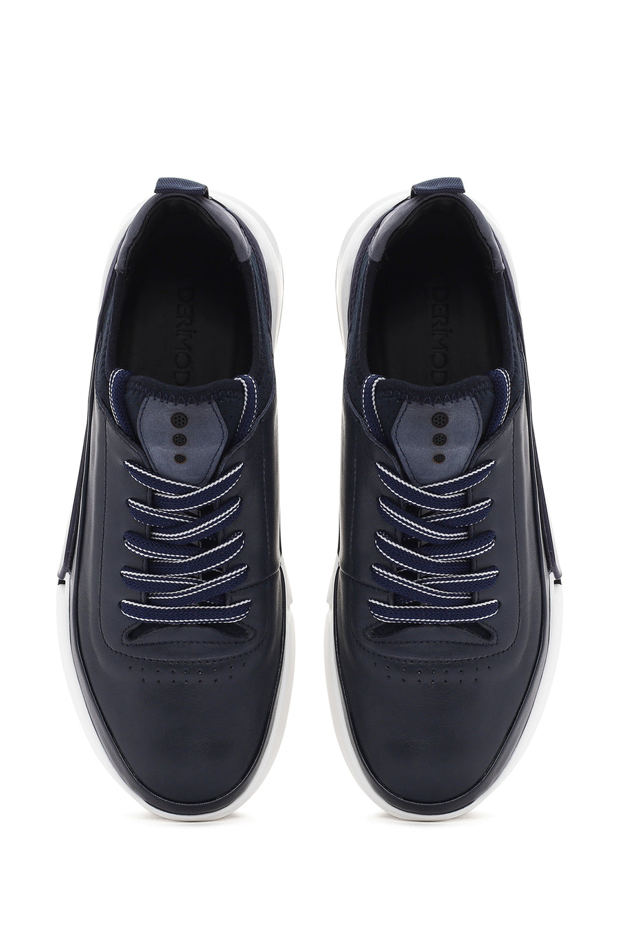 Men's Navy Blue Lace-up Thick-Sole Leather Sneaker