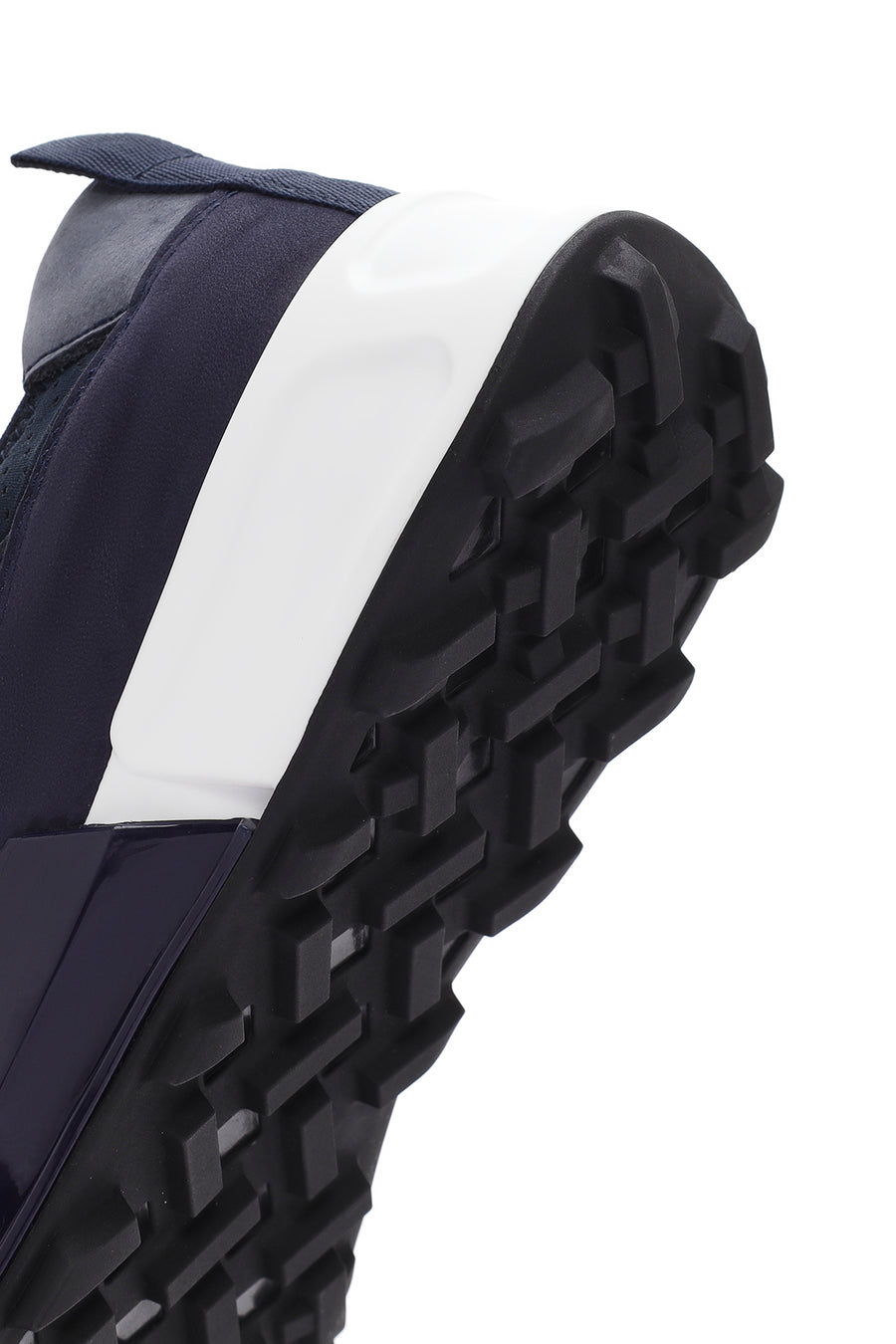 Men's Navy Blue Lace-up Thick-Sole Leather Sneaker