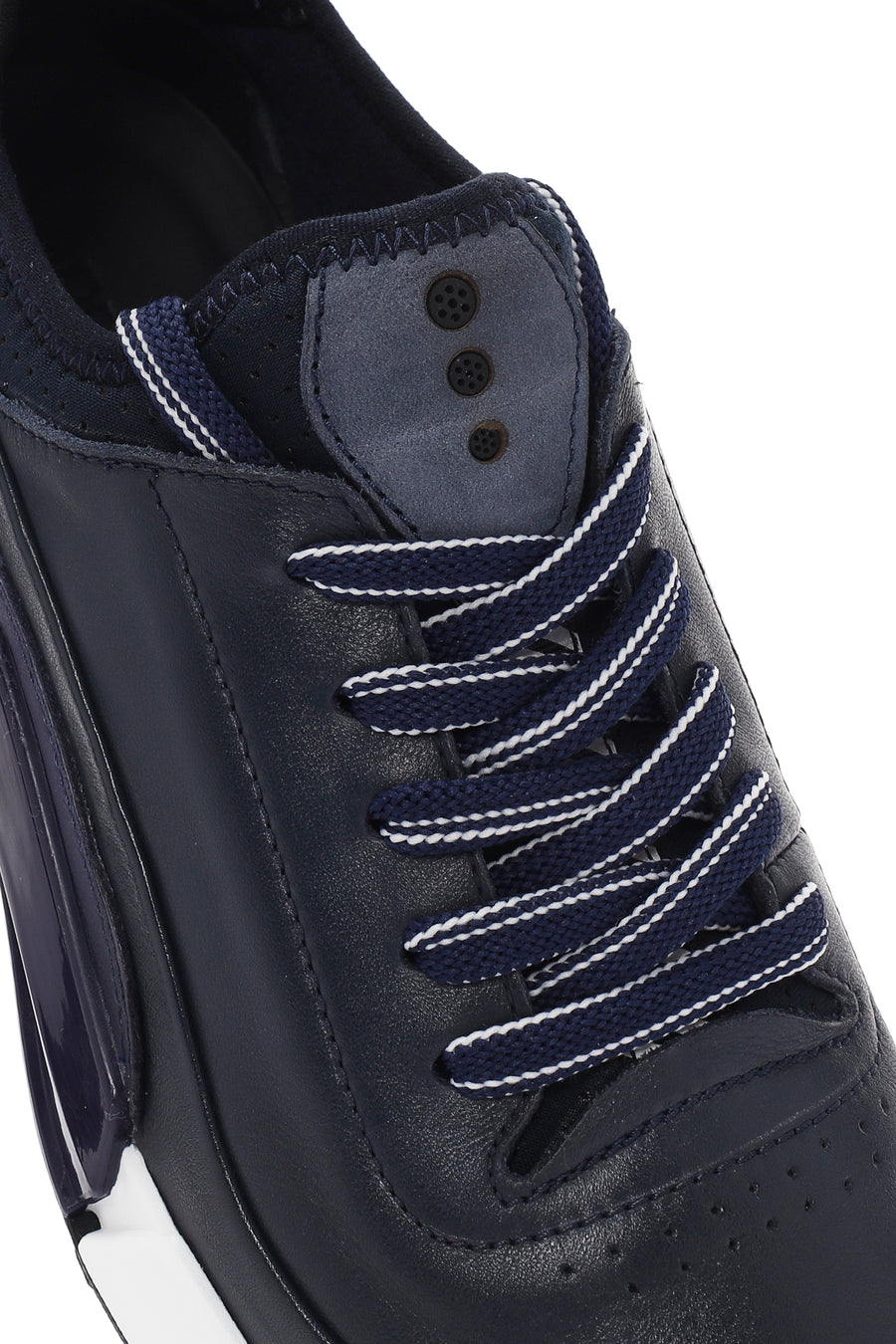 Men's Navy Blue Lace-up Thick-Sole Leather Sneaker