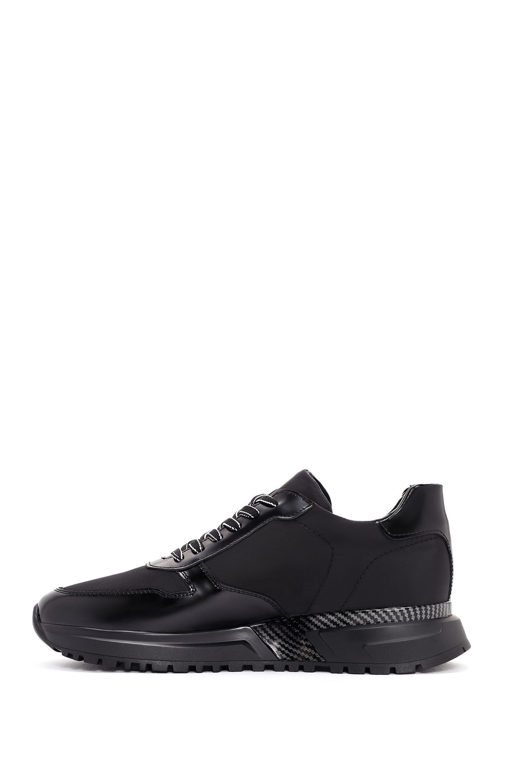 Erkek Siyah Kalın Tabanlı Bağcıklı Deri Sneaker