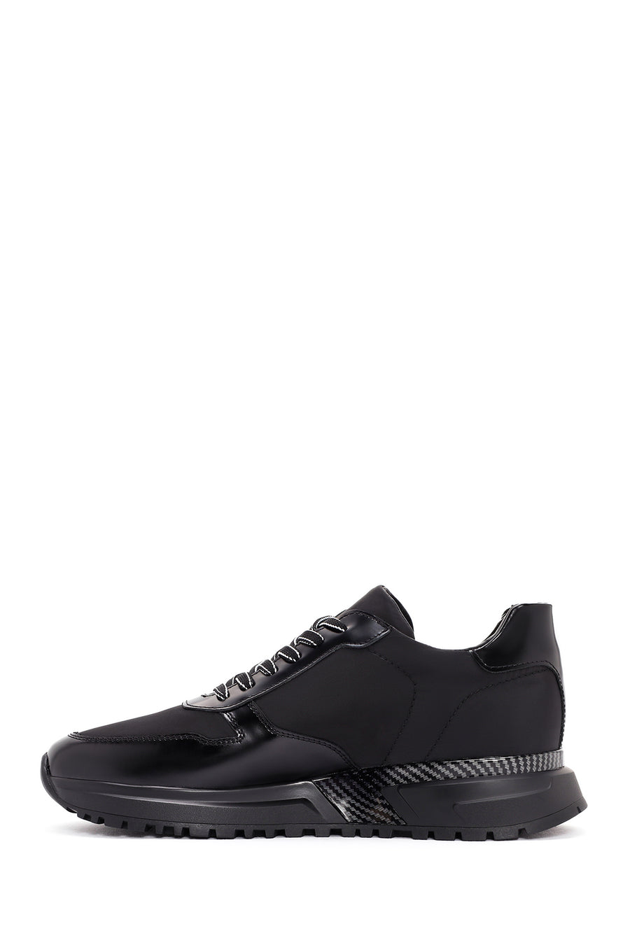 Men's Black Thick Sole Lace Up Leather Sneaker