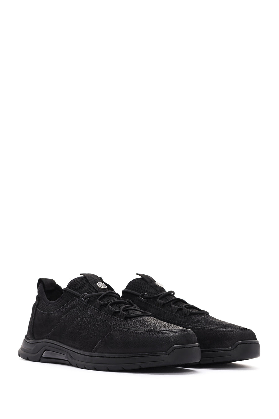 Men's Black Lace-Up Nubuck Leather Casual Sneaker