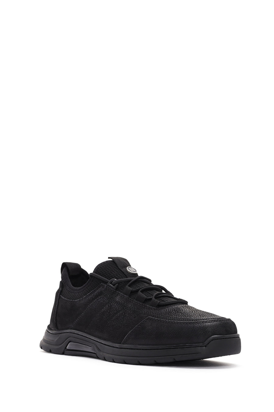 Men's Black Lace-Up Nubuck Leather Casual Sneaker
