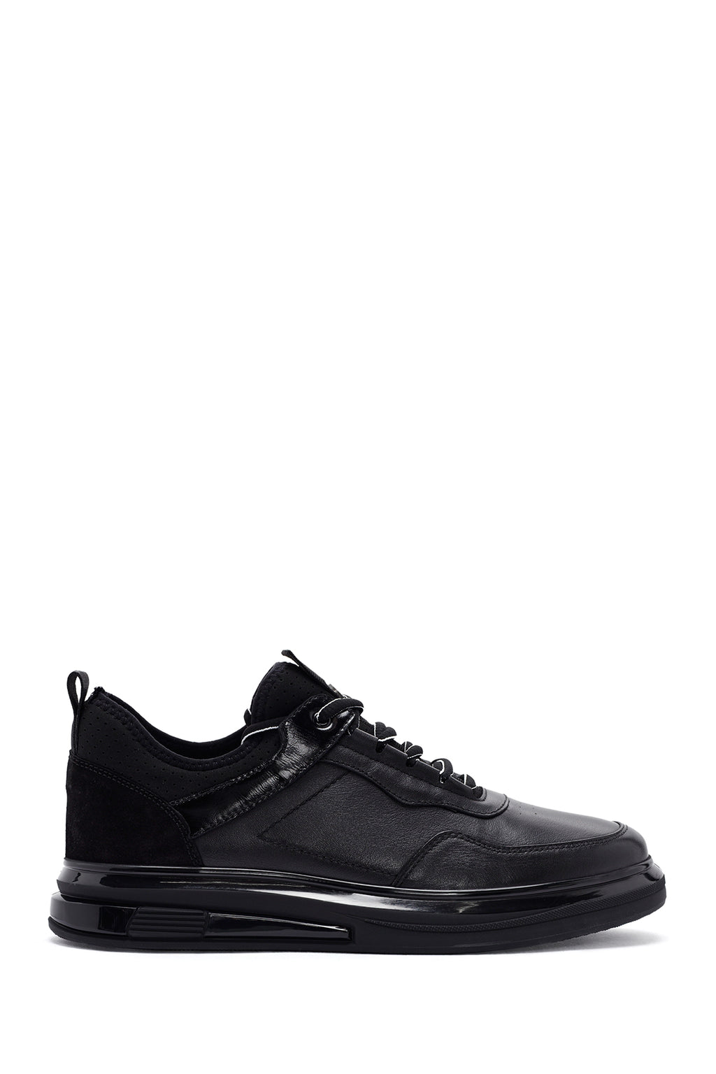 Erkek Siyah Bağcıklı Deri Sneaker