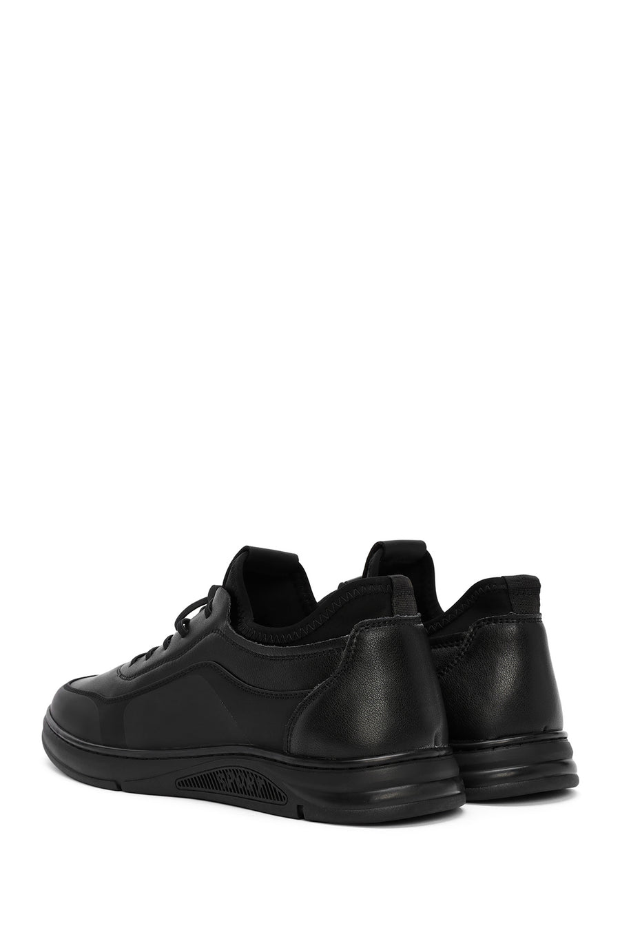 Erkek Siyah Bağcıklı Deri Sneaker
