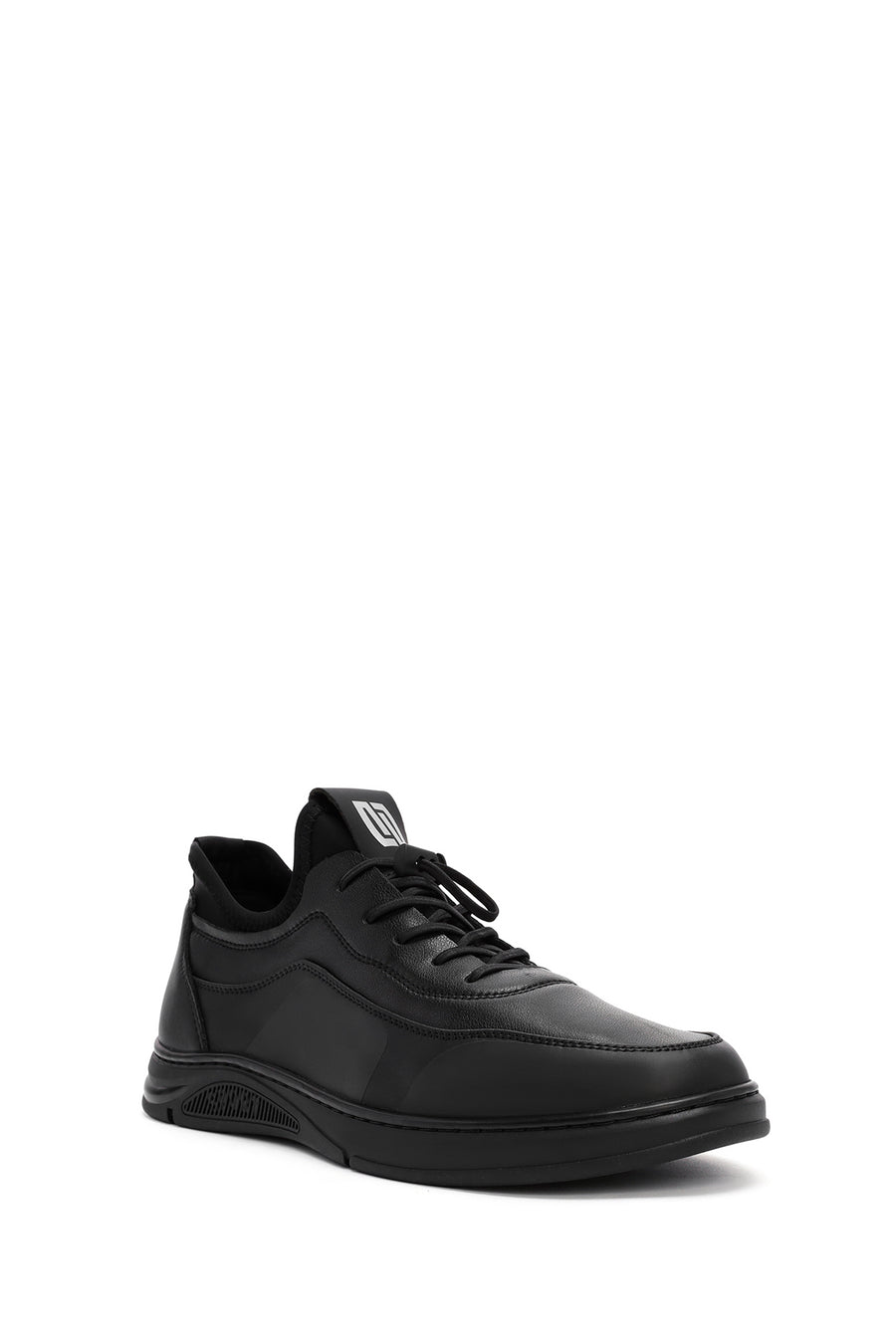 Erkek Siyah Bağcıklı Deri Sneaker