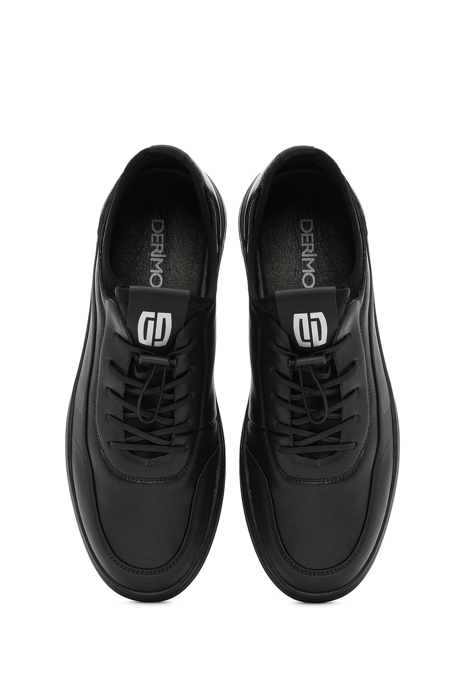 Erkek Siyah Bağcıklı Deri Sneaker