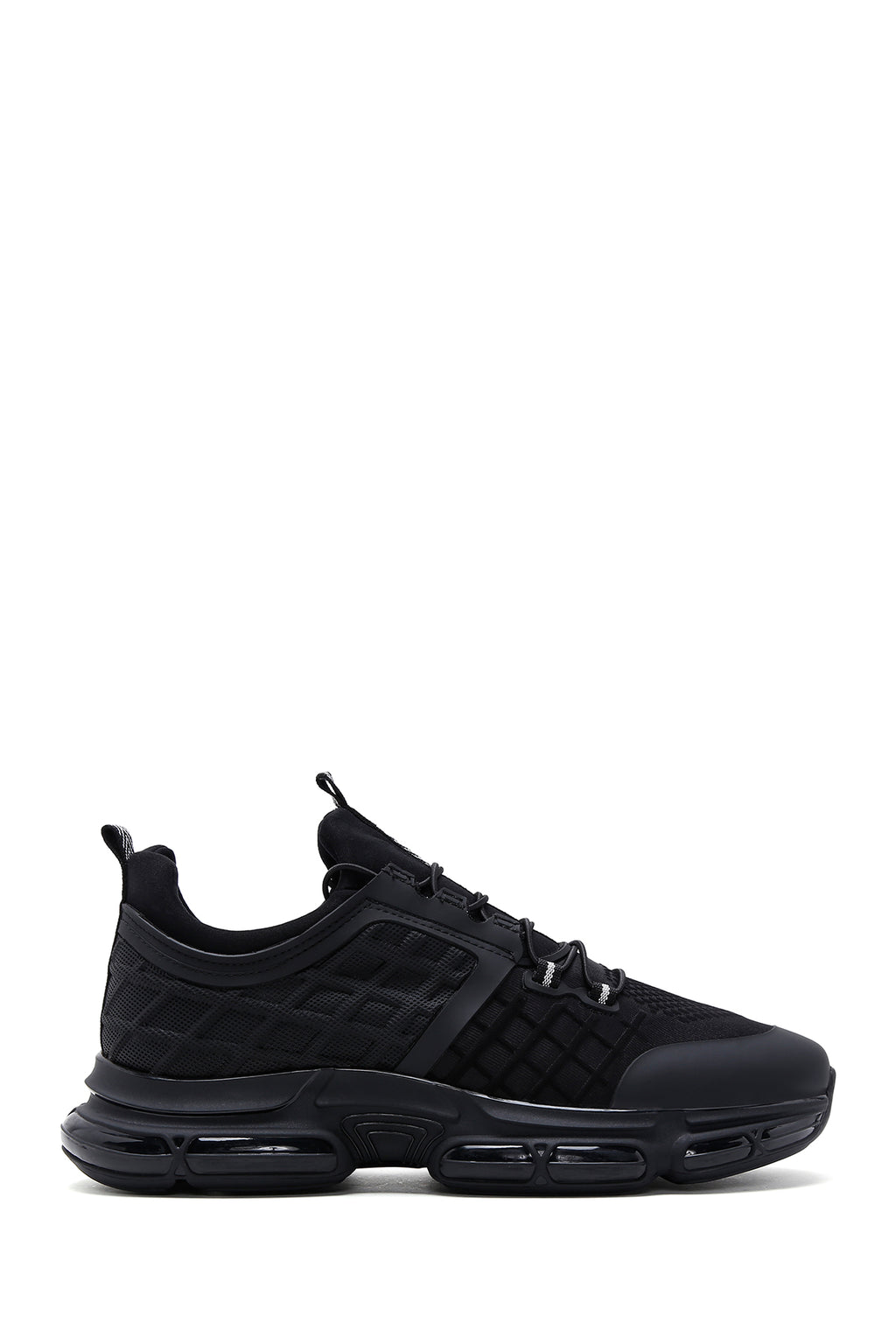 Erkek Siyah Bağcıklı Kalın Tabanlı Deri Sneaker