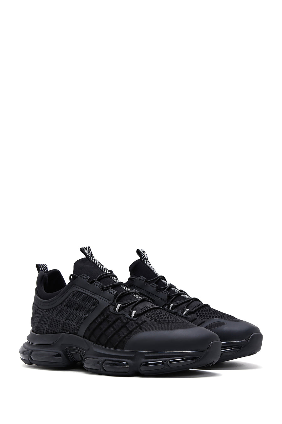 Erkek Siyah Bağcıklı Kalın Tabanlı Deri Sneaker