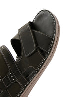 Men's Khaki Leather Sandals | Derimod
