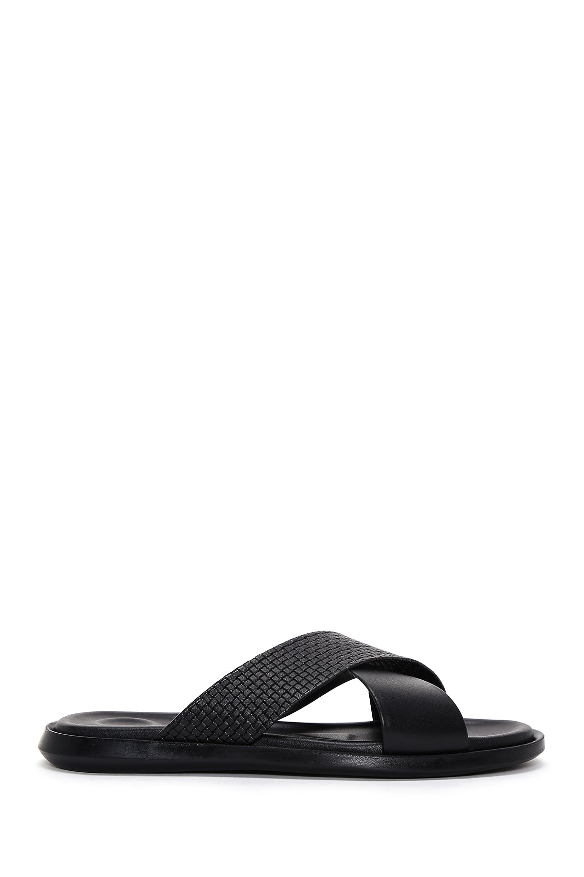 Men's Black Knitted Patterned Leather Slippers 24SFD625118 | Derimod