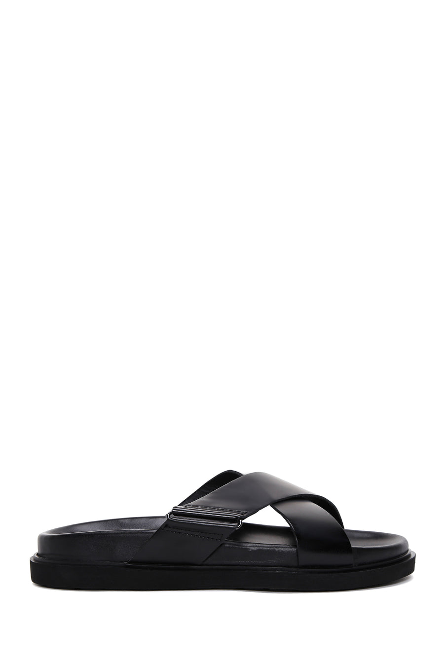 Men's Black Leather Slippers 24SFD625318 | Derimod